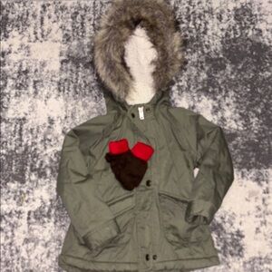 Old Navy Green Hooded Jacket with Faux Fur Trim